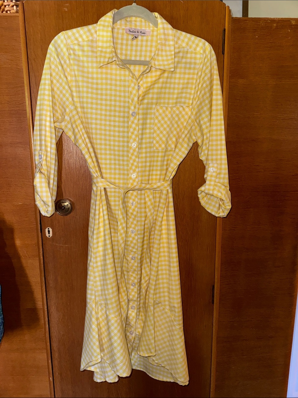 Yellow Gingham Button-Front Shirt Dress